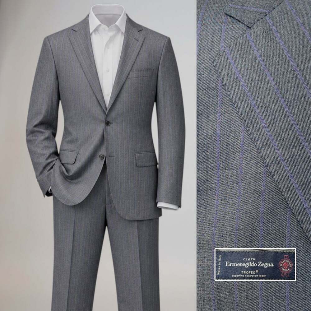 Zegna Trofeo Superfine Australian Wool Suit 46R 39x30 Gray Lavender Italy